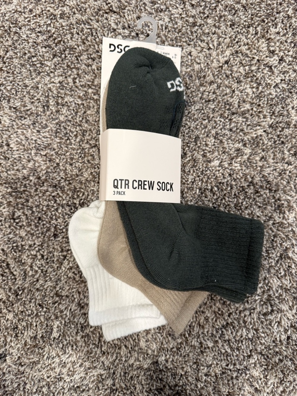 DSG Women’s QTR Crew Sock 3-Pack - Green, Tan, White